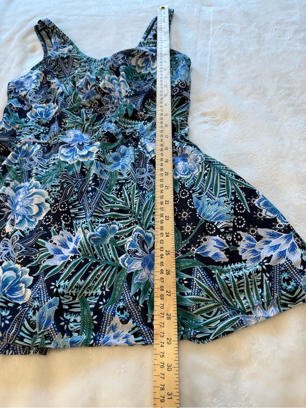 Maxine of Hollywood Swim Dress Size 14 Floral Print Skirted Swimsuit Blue Green - Picture 10 of 13